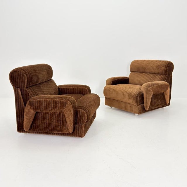 Mid-Century Brown Corduroy Lounge Chair on Casters, 1970s For Sale - Image 12 of 18