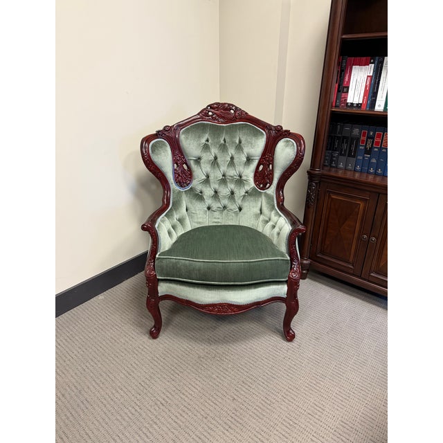 Green Vintage Victorian High-Back Throne Chair – Harris Furniture Reproductions For Sale - Image 8 of 8