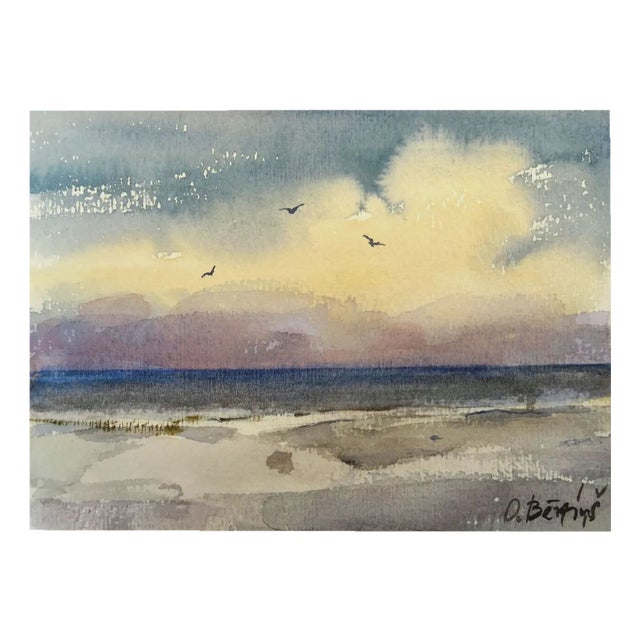 Oskars Berzins, Sea, Mixed Media on Paper For Sale