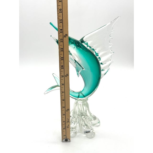 Vintage 1960s Murano Art Glass Large Swordfish Sculpture Clear & Aqua Blue Large and Stunning For Sale In New York - Image 6 of 9