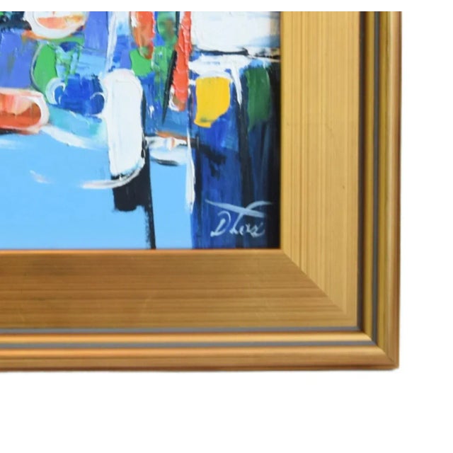 Modern Contemporary Colorful Abstract Oil Painting W/ Antiqued Gold Wood Frame For Sale - Image 4 of 7