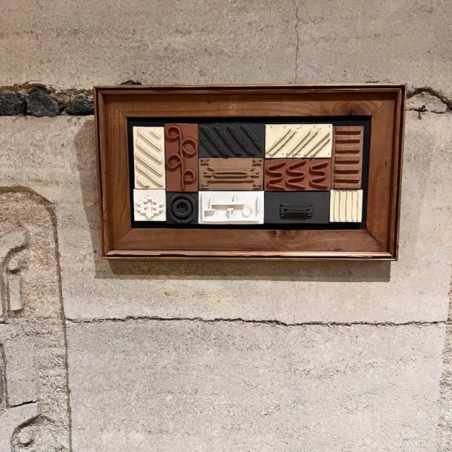 Modern 1980s Modern Pottery Tile Wall Art, Framed Wood, Geometric Design For Sale - Image 3 of 11