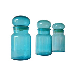 Mid-Century Turquiose Blue Glass Canisters For Sale