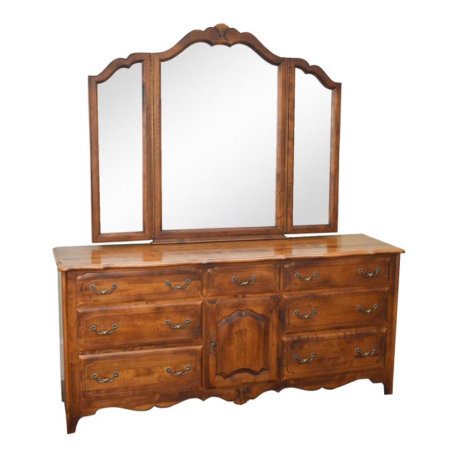 Ethan Allen Country French Dresser w/ Trifold Mirror Chairish