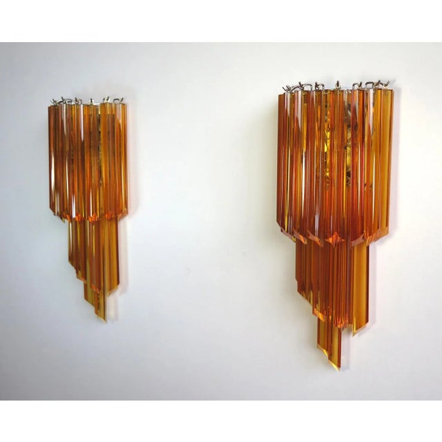 Vintage Murano Wall Sconce 32 Quadriedri Amber Prism, 1990s, Set of 2 For Sale - Image 4 of 13