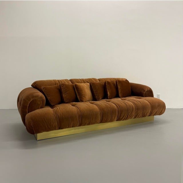 Vintage MCM Brass Plinth Sofa For Sale - Image 4 of 8