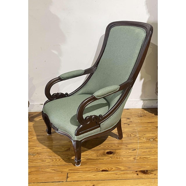 Green English Reclining Chair in Mahogany For Sale - Image 8 of 8
