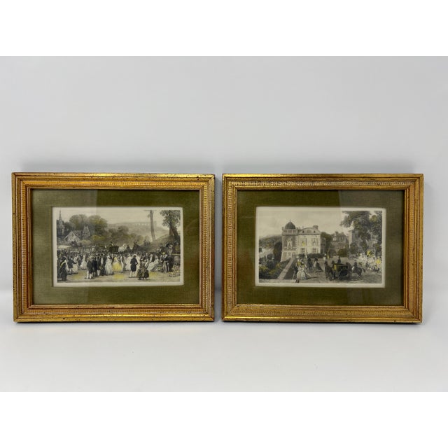 Pair of 19th Century Hand-Tinted European Lithographs in Gilt Frames For Sale - Image 9 of 9
