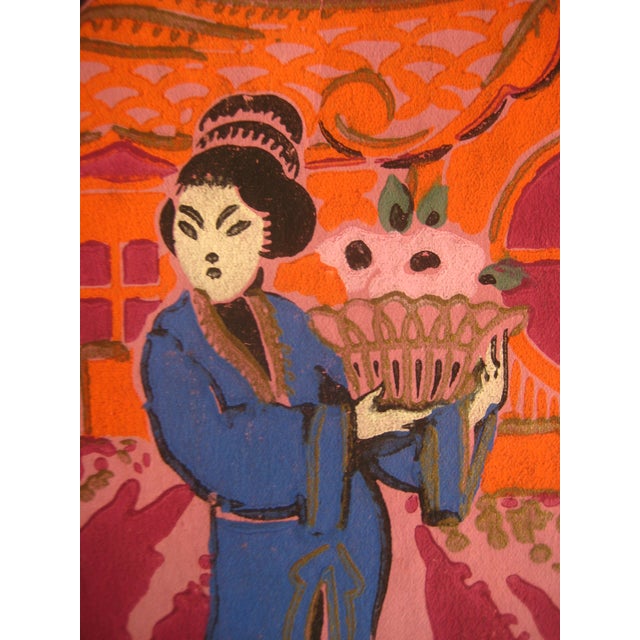 Hand Painted French Japonism Style Wall Paper 66 Feet For Sale - Image 6 of 13