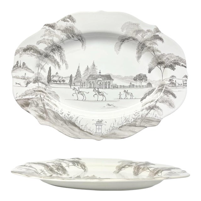 Juliska “Country Estate, Flint (Gray)” Stoneware Oval Serving Platter 15” For Sale