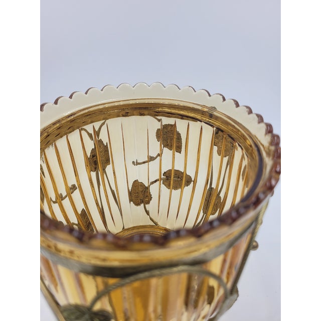 Mid 20th Century Japanese Amber Optic Glass Musical Biscuit Jar With Grape Leaf Filigree For Sale - Image 10 of 12