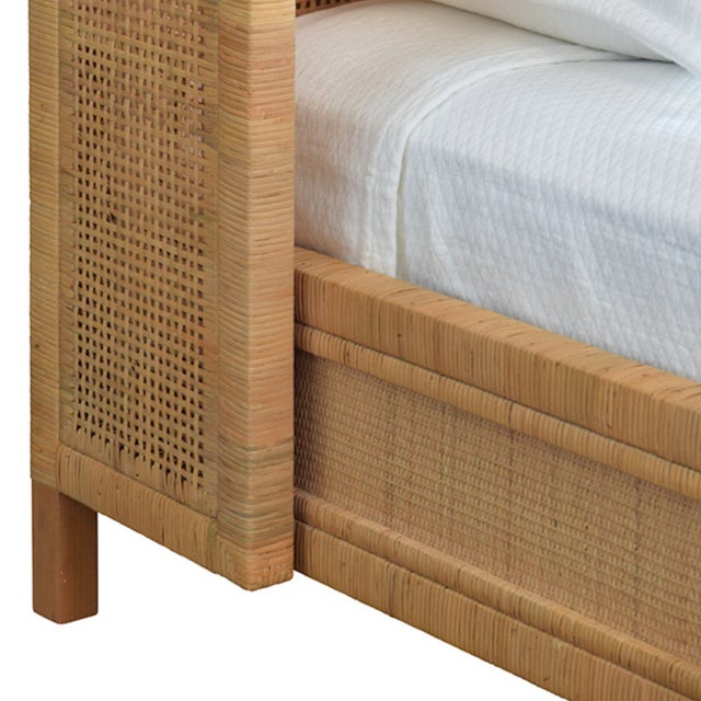 Wood Matthew Izzo Home Dolly Queen Winged Headboard and Platform in Radio Weave Wrapped Rattan For Sale - Image 7 of 11