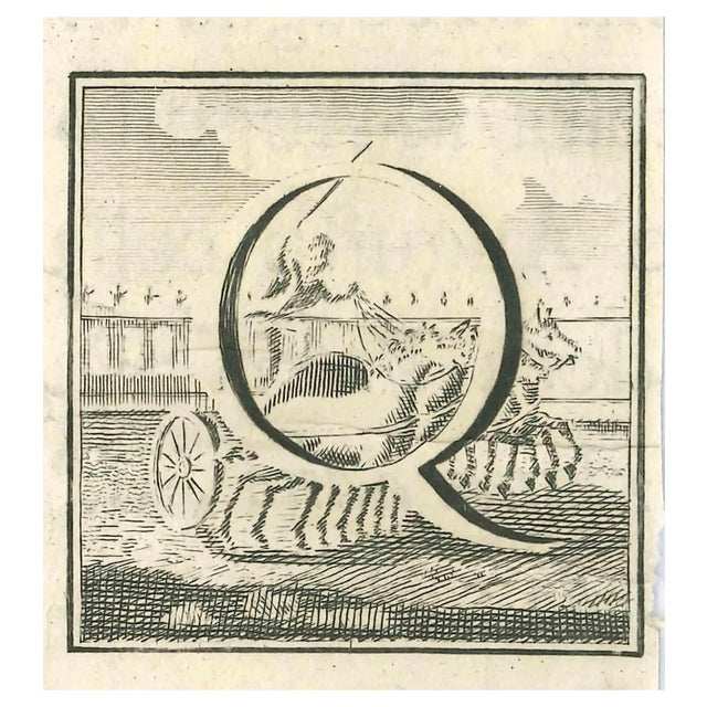 Luigi Vanvitelli, Letter of the Alphabet Q, Etching, 18th Century For Sale
