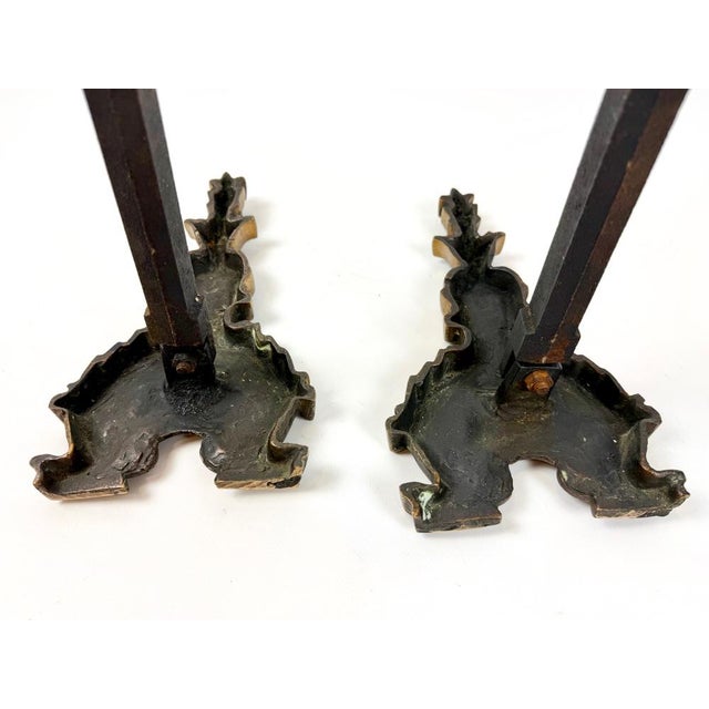 Metal French Louis XV Style Bronze Andirons, 1800s, Set of 2 For Sale - Image 7 of 11