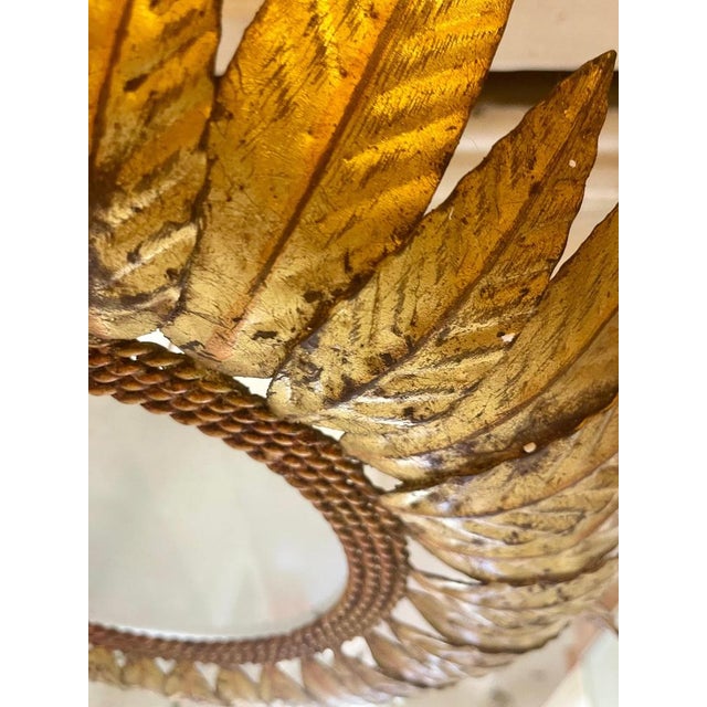 Large Spanish Sunburst Flush Mount in Gilt Metal with Support, 1950 For Sale - Image 3 of 12
