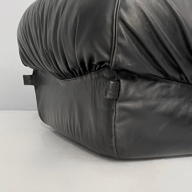 Set of Space Age French Black Leather Armchair Ottoman from Airborne, 1970s For Sale - Image 14 of 18