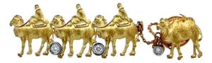 Diamond 18k Yellow Gold Camel With Riders Brooch Tie-Pin Chain