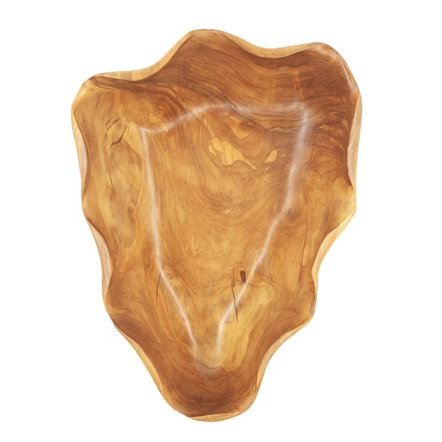 Wood Large Hand-Carved Peruvian Olive Wood Decorative Bowl With Stunning Natural Free-Form Rim For Sale - Image 7 of 8