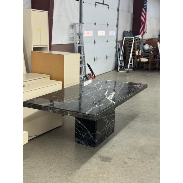 Late 20th Century Postmodern Italian Verde Marble Dining Table With Rectangular Slab Top and Block Base For Sale - Image 4 of 12