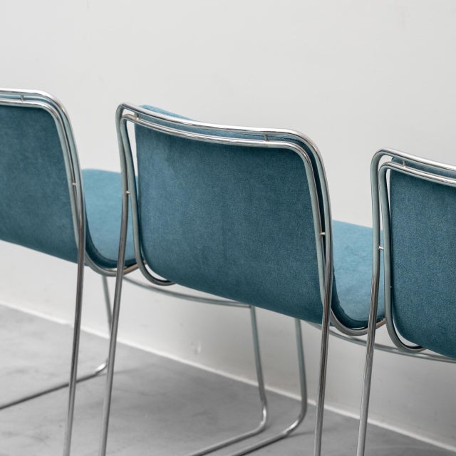 Metal and Blue Fabric Chairs, 1970s, Set of 4 For Sale - Image 9 of 12