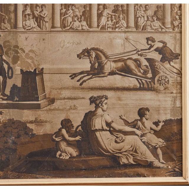 Pair of framed, hand painted wallpaper panels, mounted on canvas after Joseph Dufour (1754-1827) depicting a Neoclassical...