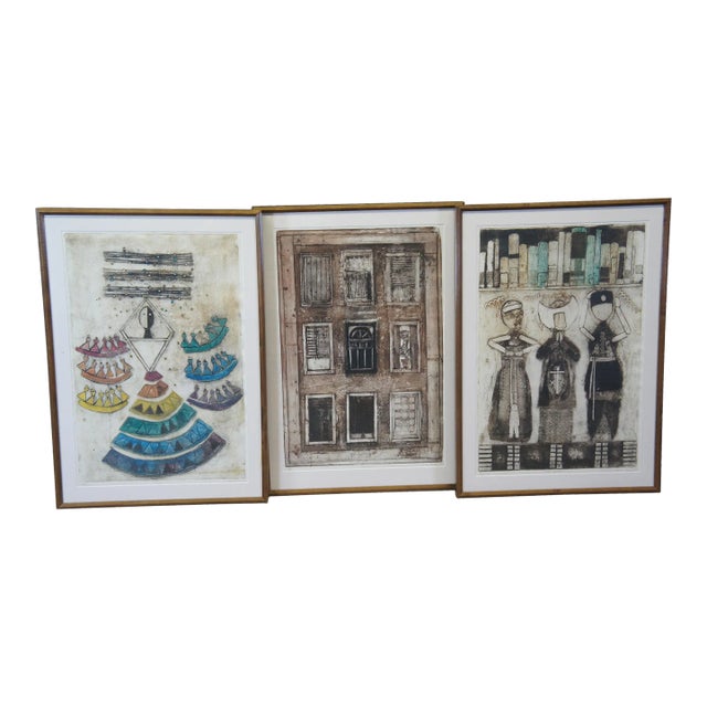1970s Mary Davis Abstract Color Engravings Late Starters Windows Trang 40" - Set of 3 For Sale