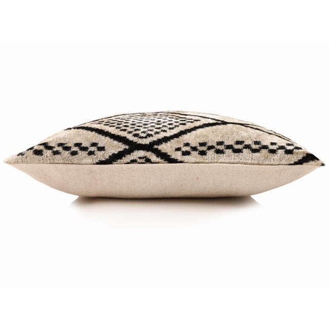 Black & Ivory Geometric Silk Velvet Pillow 20x20 | Handmade Designer Cushion For Sale - Image 4 of 8