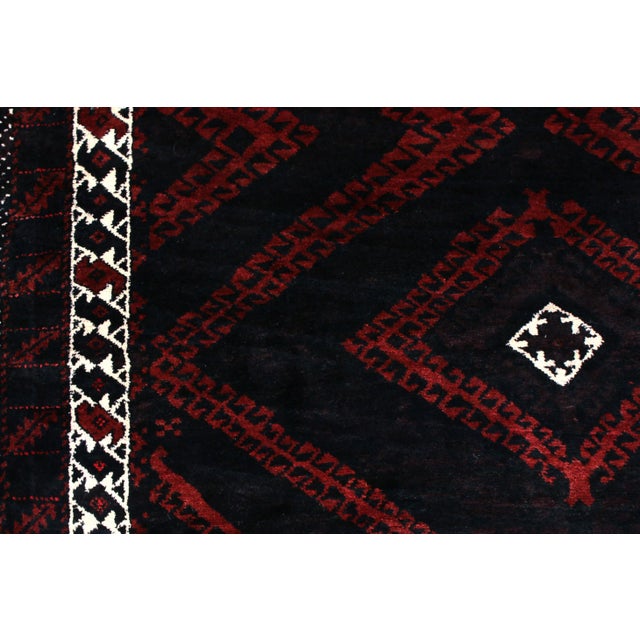 Hand-Knotted Vintage Baluch Rug Brown Red Mid-Century Persian Tribal Pattern For Sale - Image 4 of 6
