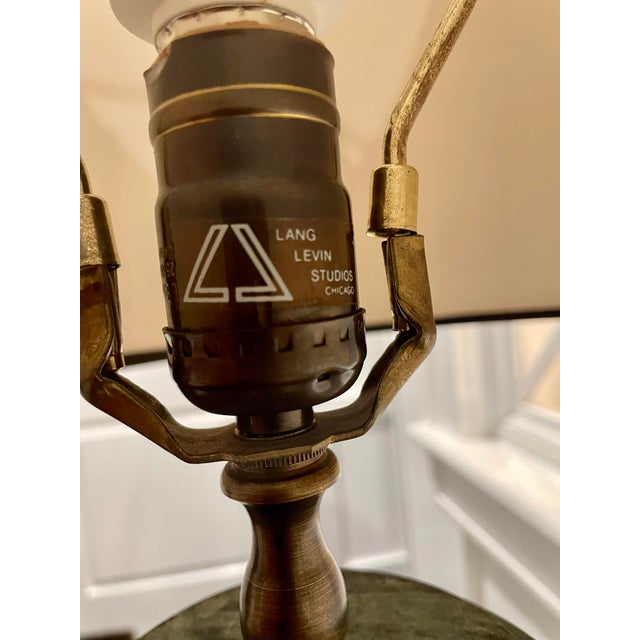 Metal Late 20th Century Lang Levin Studios Antique Green Metal Urn Form Table Lamp Set With Shades - a Pair For Sale - Image 7 of 7