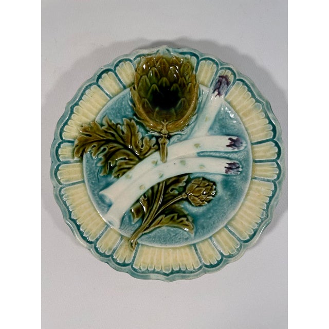French Country 1890s Antique French Salins Majolica Asparagus Plate For Sale - Image 3 of 14