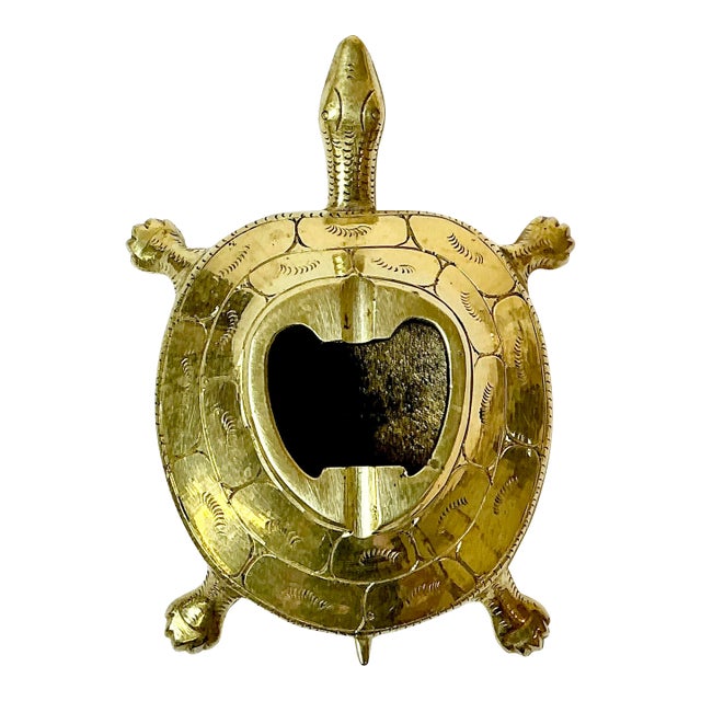 1960s Vintage Coastal Hollywood Regency Boho Chic Brass Turtle Ashtray For Sale