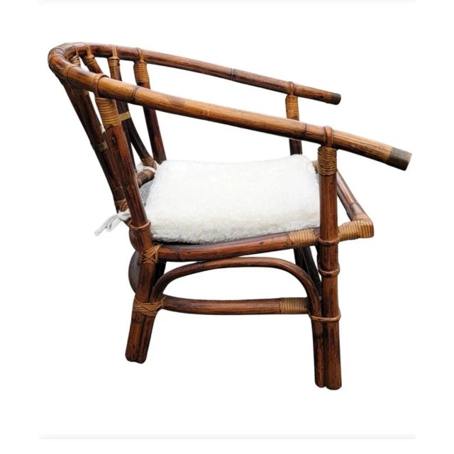 Ficks Reed Pair of 1954 John Wisner for Ficks Reed Campaign Style Rattan Lounge Chairs For Sale - Image 4 of 12