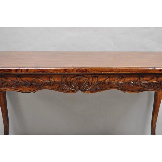 Vintage French Country Pine Wood Distress Floral Carved 1 Drawer Writing Desk For Sale - Image 13 of 14