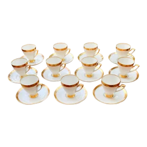 Antique H & G Heinrich German White Porcelain, Gold Banded Coffee Service- 22 Pieces