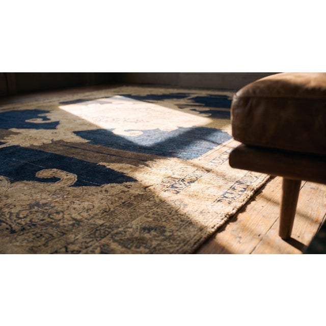 Appreciable Navy Blue and Tan Beige Color With Medallion Desing Antique Persian Malayer Rug For Sale - Image 15 of 15