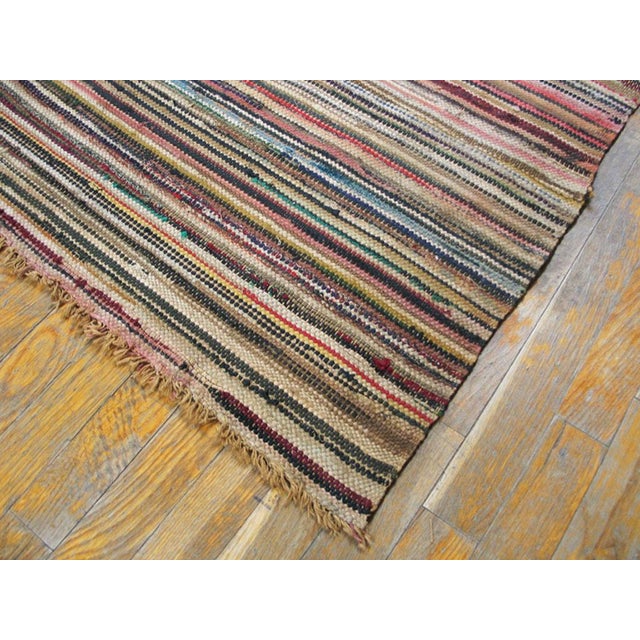 1920s Multicolor Earth Tone Stripe Antique American Rag Rug 8' 6" X 12' 0" Knotted Wool Carpet For Sale In New York - Image 6 of 7