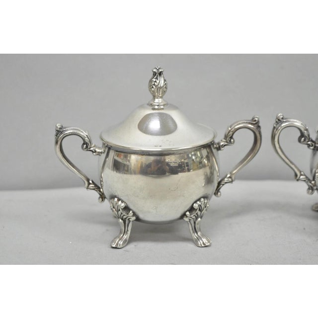 Mid 20th Century Vintage Sheridan Victorian Silver Plated Footed Lidded Sugar Bowl & Creamer Set For Sale - Image 5 of 12