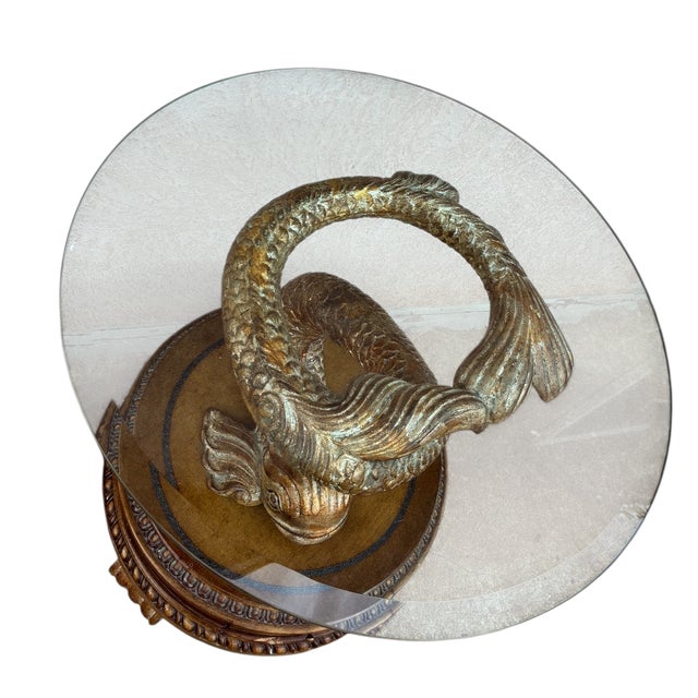 Gold 1990s Dolphin Koi Baroque Side End Table Serpent Gold Gilt Pedestal With Drawer For Sale - Image 8 of 18