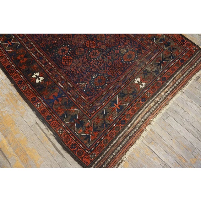 1890s Blue Navy Geometric Tribal Antique Afghan Baluch Carpet 4'4" X 6'9" Knotted Wool Rug For Sale In New York - Image 6 of 12