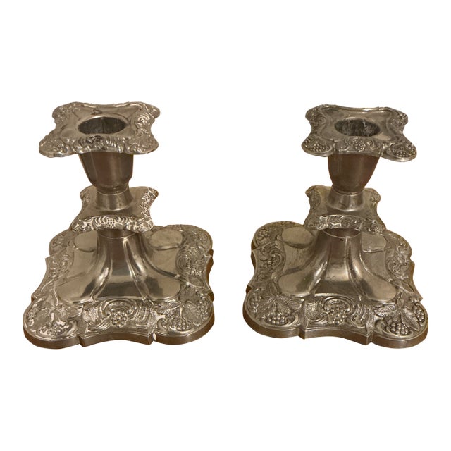 English Silverplate Small Candlesticks For Sale