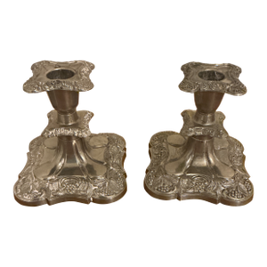 English Silverplate Small Candlesticks
