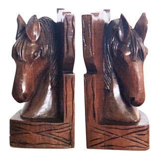 Vintage Wooden Horse Bookends - a Pair For Sale