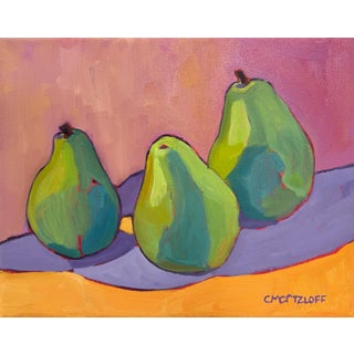 Vibrant Pears, Colorful, Contemporary Oil Painting For Sale