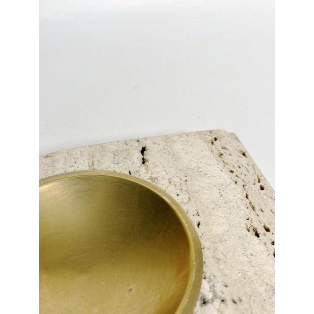 Cream Travertine and Brass Ashtray, France, 1960s For Sale - Image 8 of 14