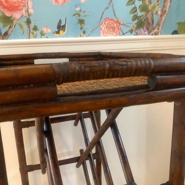 Wood 1970s Hollywood Regency Rattan Faux Bamboo Wine Rack With Removable Tray For Sale - Image 7 of 11