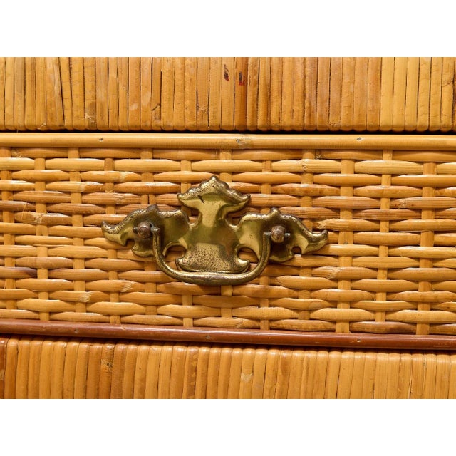 Pair of Vintage Rattan Nightstands With Drawers and Brass-Tone Hardware For Sale - Image 10 of 12