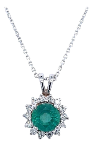 Natural Emerald Diamond Pendant with Chain 14k White Gold 2 TCW Certified