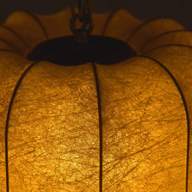 Mid-Century Modern Italian Cocoon Pendant with Brass + Wood Detail, 1960s For Sale - Image 3 of 11