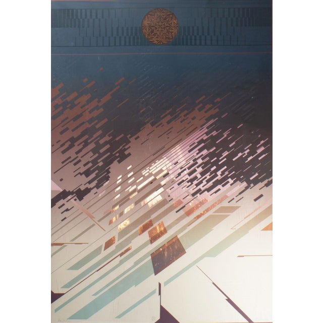 An abstract screen print with embossing, titled "Inclinare," by American artist Don Munz (born 1931). This piece features...