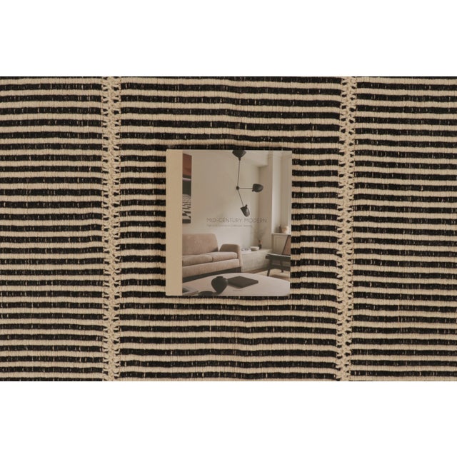Rug & Kilim Rug & Kilim's Contemporary Minimalist Rez Kilim With Black & Beige Stripes For Sale - Image 4 of 10